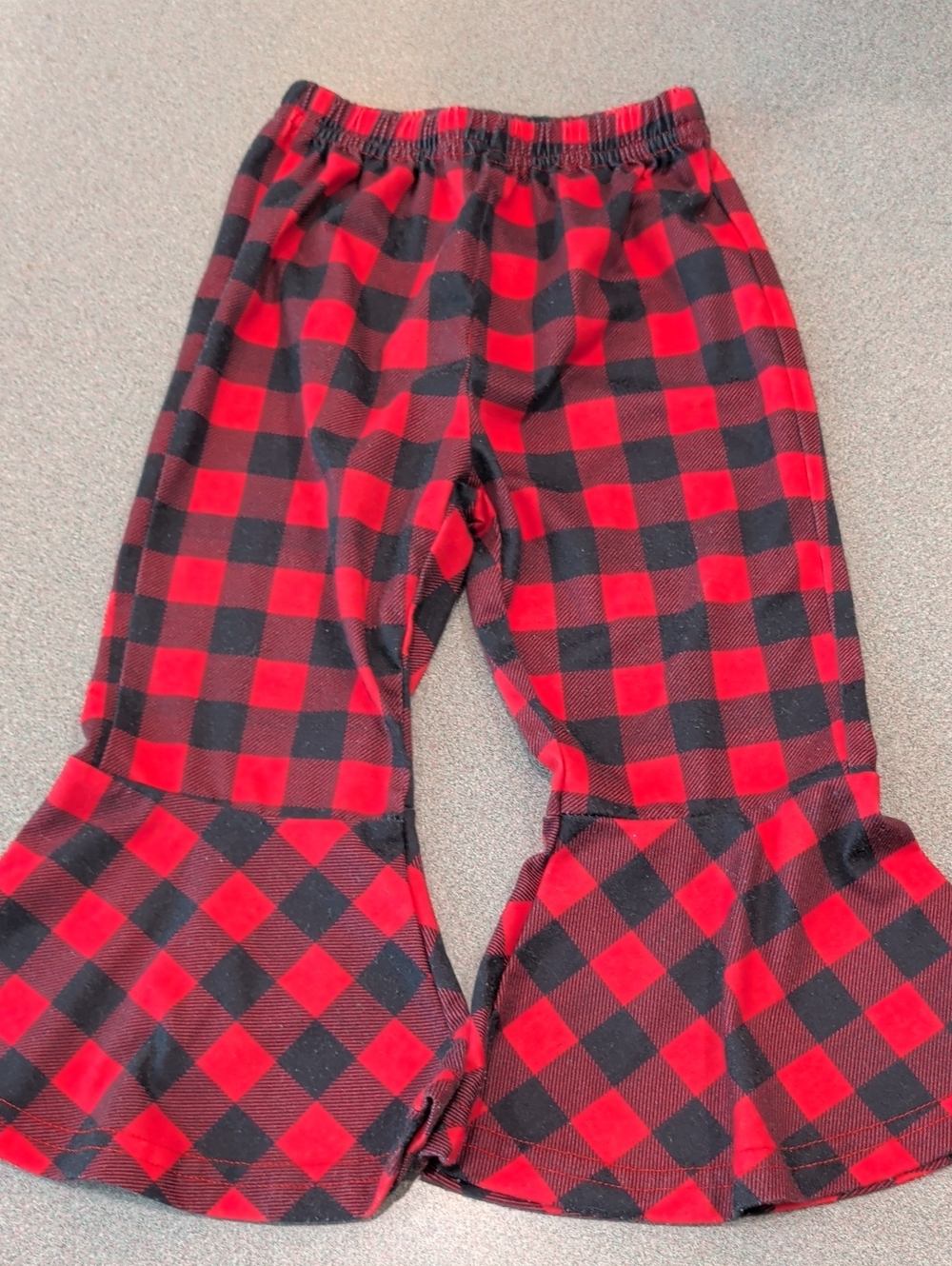 Source Unknown Red and Black Buffalo Plaid Ruffle Hem Kids Pants